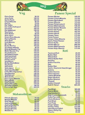 Hotel Poona Veg menu 