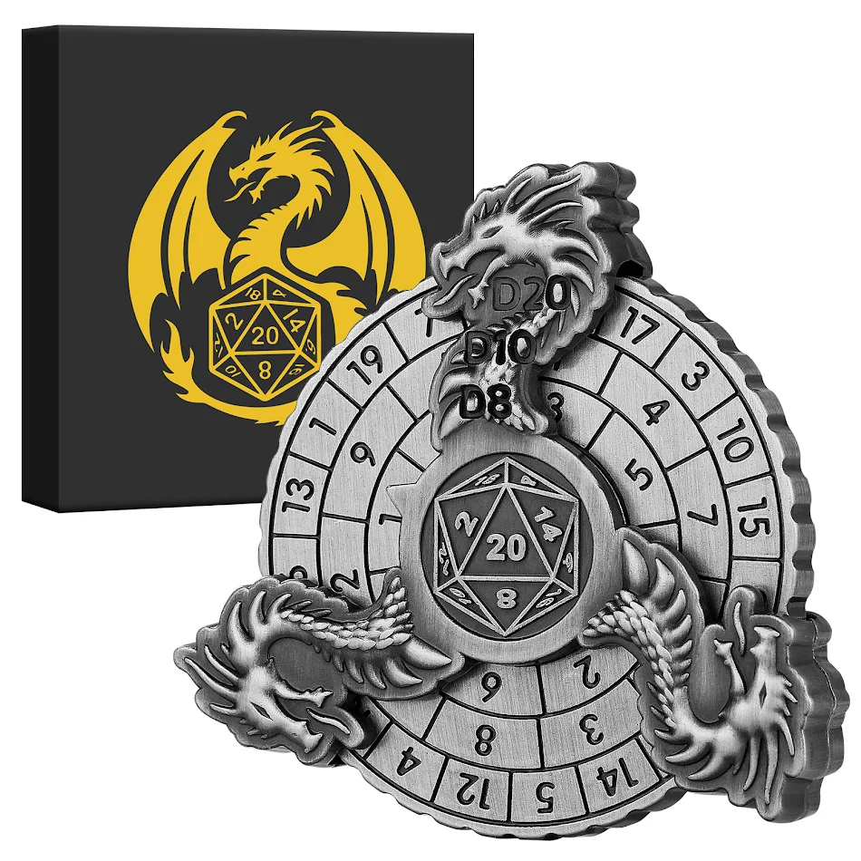 DND Dragon Head Wheel Dice Gift Box Set, 3D Dragon Relief, Multi Sided RPG Dice & Circular Scale Design - Advanced Dunge
