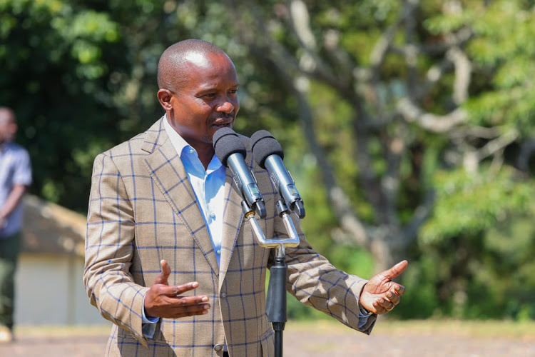 Interior Cabinet Secretary speaking during a security briefing at Mutuati, Meru County on March 2, 2024