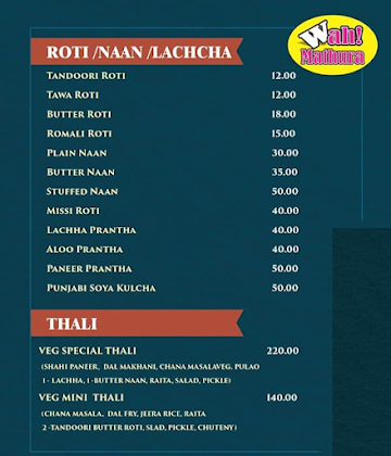 Wah Mathura menu 