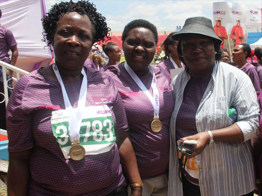 Kakamega Governor’s wife Priscilla Oparanya, Machakos Maendeleo Ya Wanawake Organisation chairperson Francisca Mutinda and national chairperson Rahab Priscilla in Nairobi on March 6. Kakamega MCAs want a report on Priscilla’s visit to the US last year /ENOS TECHE