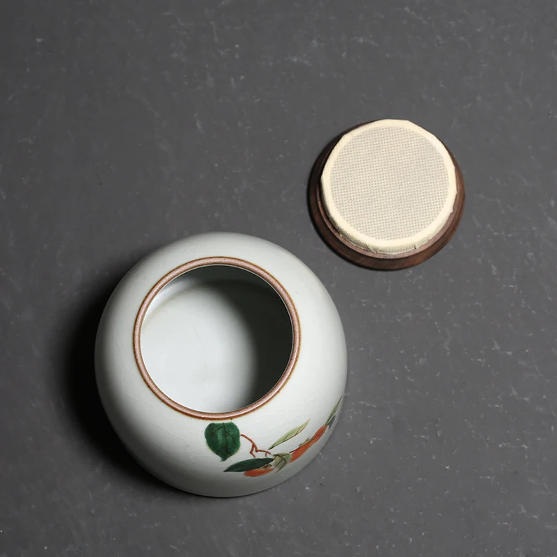 Contenitore per tè Ru Ware domestico con coperchio in legno nero naturale screpolato, per una sigillatura e conservazione perfette.