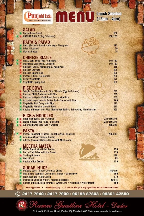 Punjabi Tadka - Ramee Guestline Hotel menu 