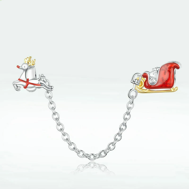 Weihnachtsgeschenk Auto 925 Silber Sicherheitskette, schützt Charms, perfektes Geschenk für Armbänder, sichere Aufbewahrung.