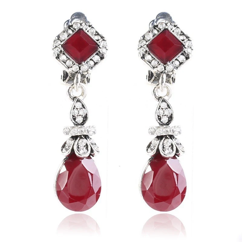 Vintage Bohemian Square Water Drop Pendant Non-piercing Earrings. Effortlessly stylish, unique design for a chic look wi