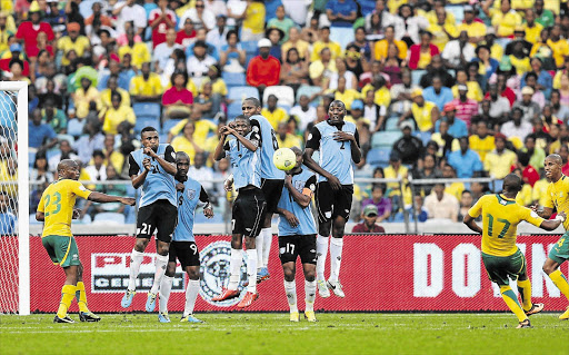 Bafana Bafana's Bernard Parker scores during South Africa's 2014 Fifa World Cup Qualifier 4-1 victory over Botswana at the Moses Mabhida Stadium in Durban on Saturday, though this could not salvage its dashed World Cup hopes