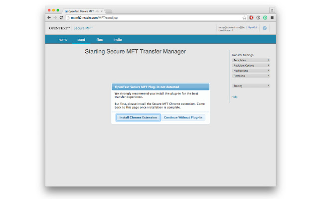 OpenText Secure MFT chrome extension