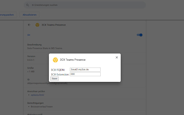 3CX Teams Presence chrome extension