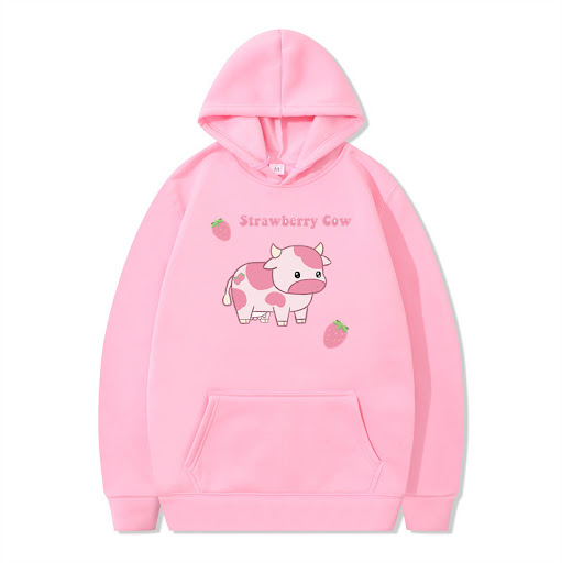Title 11, Strawberry Milk Print Long-sleeved Hoodie