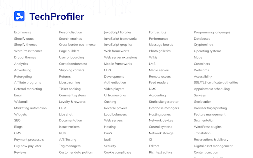 Technology Profiler by SimplyTrends.co