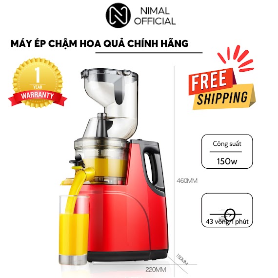 Máy Ép Chậm Trái Cây Nimal Cao Cấp Ép Hoa Quả Rau Củ Vắt Kiệt Bã, Bảo Hành 12 Tháng