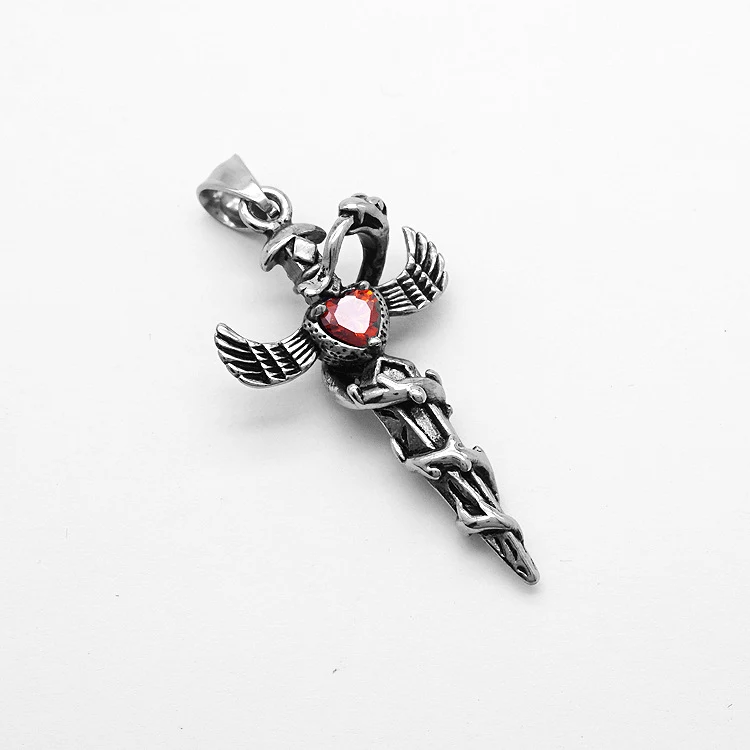 Collar de acero titanio con dije de serpiente, alas cruzadas, diamante corazón, estilo retro europeo americano. Ideal para moda.