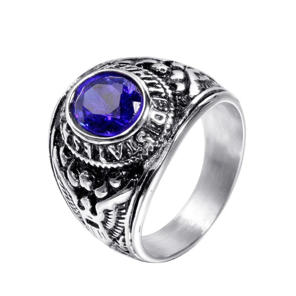 Title 9, Bague simple rétro en acier titane ornée de dia...