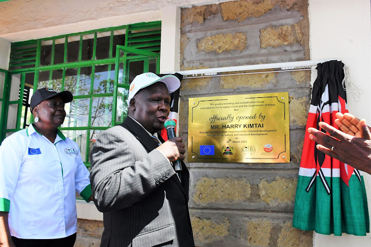 Administrative secretary in the State Department for Livestock Development Joshua Chepchieng during the commissioning of the poultry breeding at the Kakamega Kalro station on Monday, March 20, 2023.