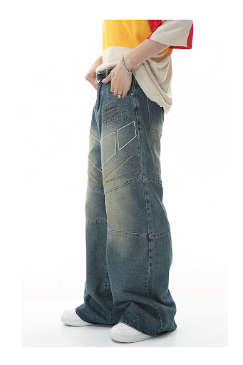 Title 4, Design Structure Loose Wide Leg Hip Hop Denim T...