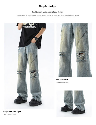 Title 2, Mens Summer Fashion Distressed Bootcut Pants f...