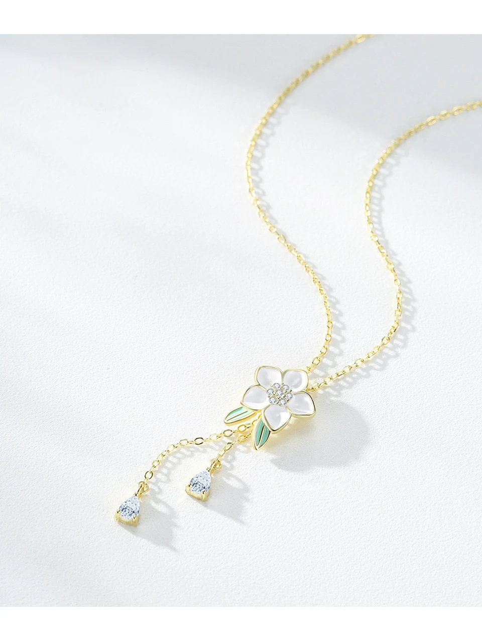 Title 3, Collier S925 femme avec fleurs et feuilles vert...