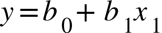 <math xmlns="http://www.w3.org/1998/Math/MathML"><mi>y</mi><mo>=</mo><msub><mi>b</mi><mn>0</mn></msub><mo>+</mo><msub><mi>b</mi><mn>1</mn></msub><msub><mi>x</mi><mn>1</mn></msub></math>