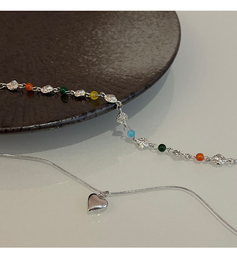 Title 5, Color Round Beads Stitching Heart Necklace, a v...