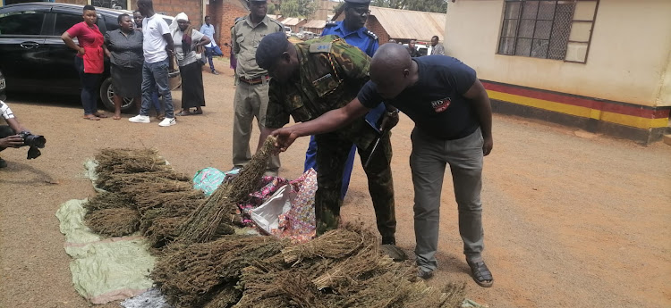 Kisii Central Police OCPD Amos Ambasa inspects after the raid in Masosa, Kisii.