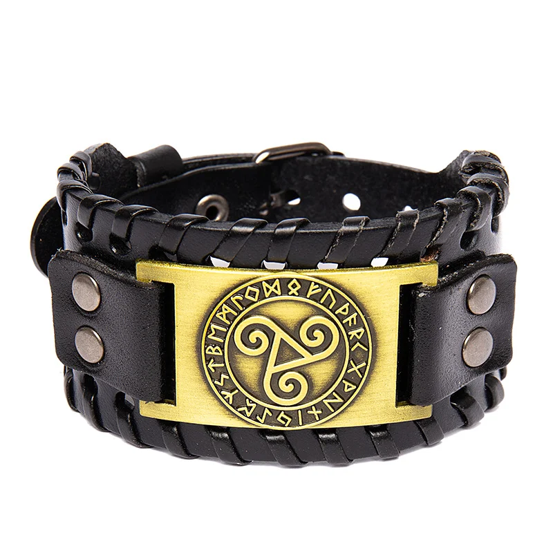 Nordic Talisman brede leren armband Viking Solomon Totem legering top layer leder. Stoere en stijlvolle armband met een Scandinavische look.