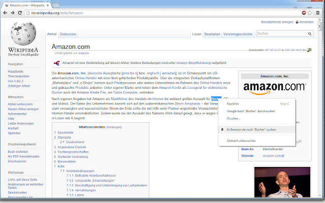 Amazon.de - markierten Begriff suchen chrome extension