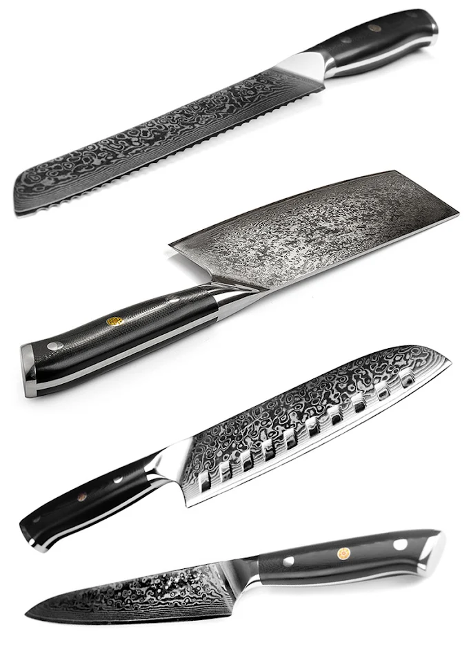 Jogo de facas de cozinha forjadas com padrão doméstico. Essencial para cortar e picar com precisão e facilidade, ideal para sua cozinha.