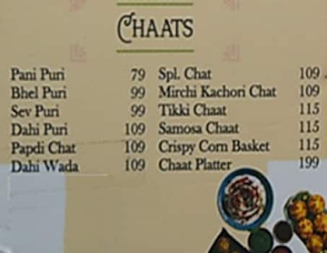 Kailash Parbat menu 