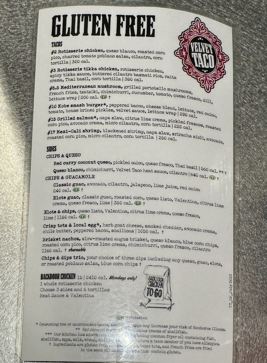 Velvet Taco gluten-free menu