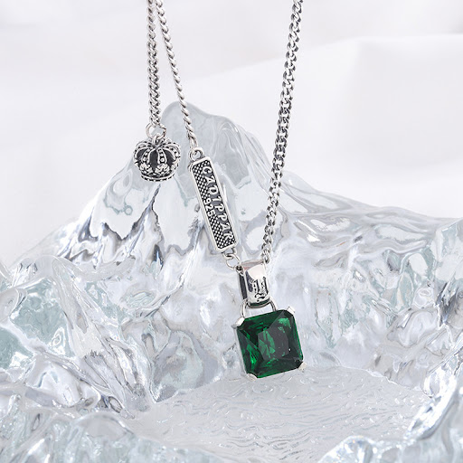 Title 3, S925 Silver Emerald Necklace Women Retro Fashio...