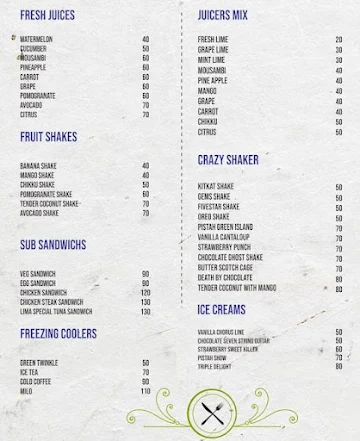 Lima Resto Cafe menu 