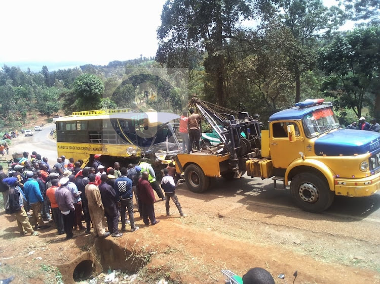 The Bus that was involved in an accident at Ntharene market along Meru-Nairobi highway claiming three lives.