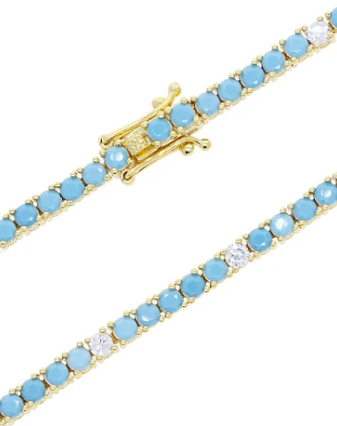 Bracelet chaîne de tennis turquoise - 3