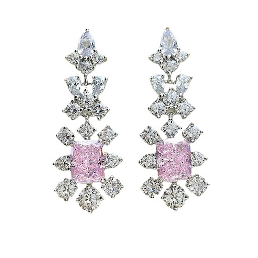 Title 1, Silver rectangular diamond ice flower cut ear s...