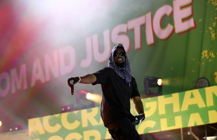 Nigerian superstar Sarkodie performs at Global Citizen Festival at the Black Star Square in Accra, Ghana.