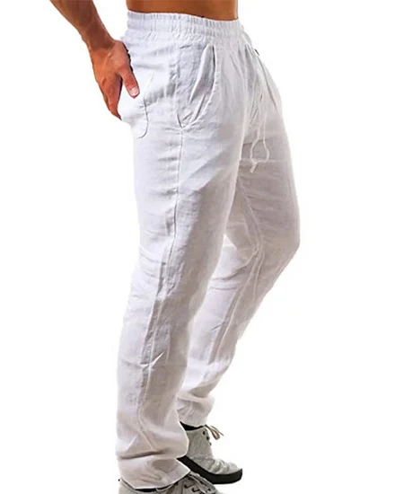 Men's Cotton Linen Pants Male Autumn New Breathable Solid... - 3