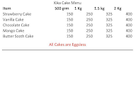 Kika Cake menu 1