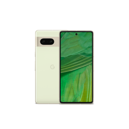 The front and back of a Pixel 7 in Lemongrass.