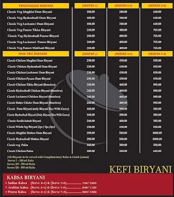 Kefi Biryani menu 