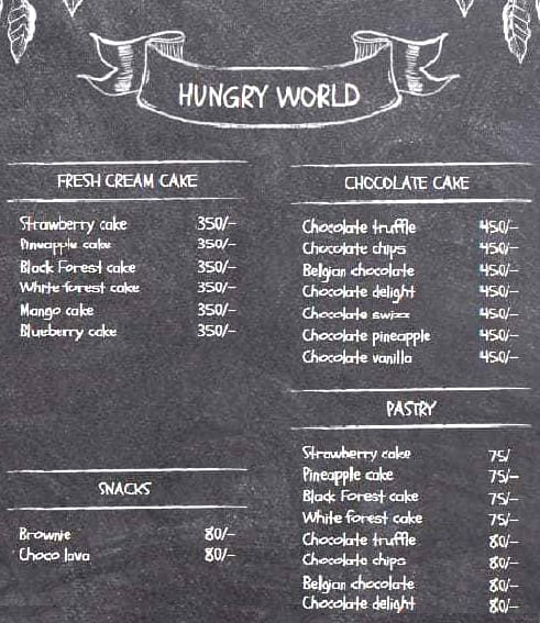 Hungry World menu 