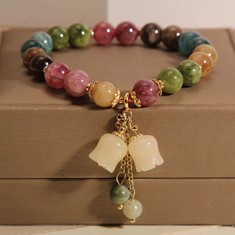 Pulsera con colgante Lily de turmalina natural para mujer, ideal para el verano, diseño fresco y elegante. Disfruta su color y estilo.