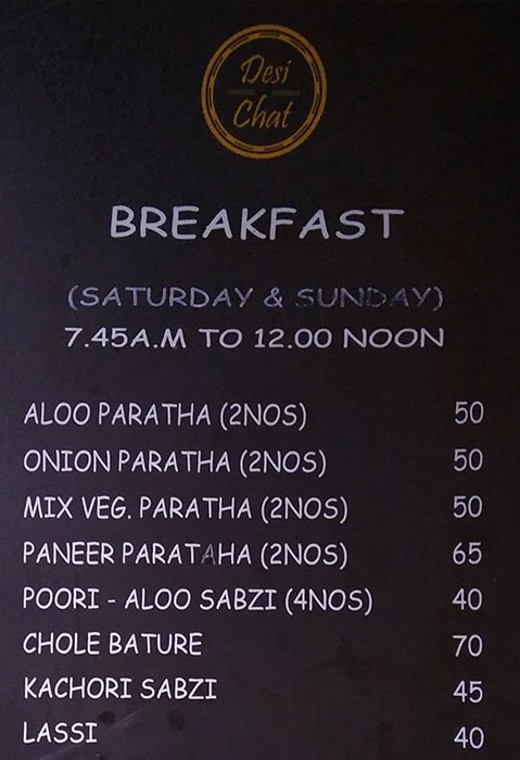 Desi Chats menu 