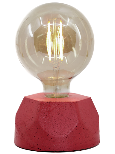 Lampe design en béton rouge avec son ampoule à filament