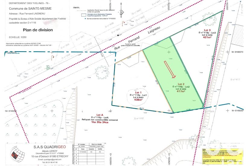  Vente Terrain à bâtir - 417m² à Sainte-Mesme (78730) 