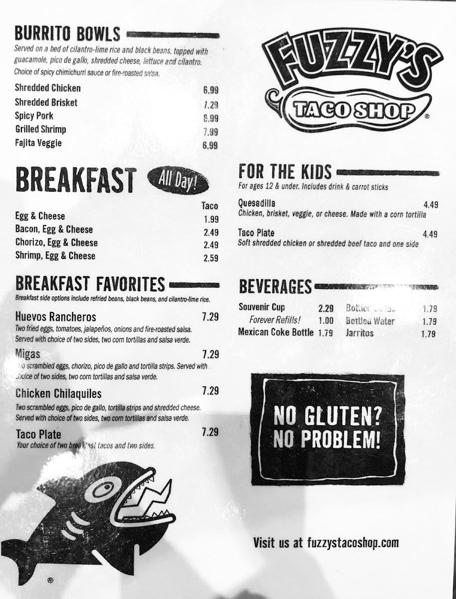 Fuzzy's Taco Shop gluten-free menu