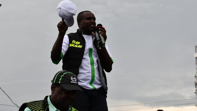 Kakamega Senator Cleophas Malala addressing residents in Bungoma town on November 26. PHOTO/TONY WAFULA