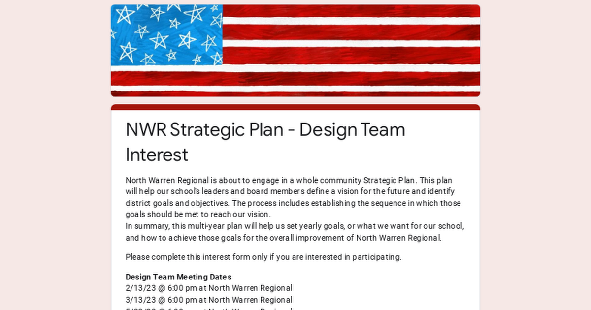 NWR Strategic Plan - Design Team Interest