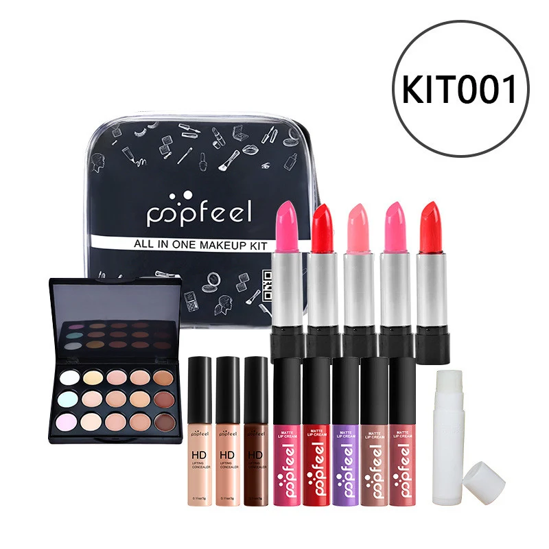 Coffret de cosmétiques maquillage débutant peau mixte avec correcteur, eyeliner et crayon à sourcils pour un look parfait et un maquillage facile.