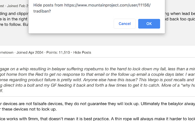 Mountain Project Hide List chrome extension