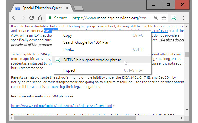 SPED Tooltips and Dictionary chrome extension